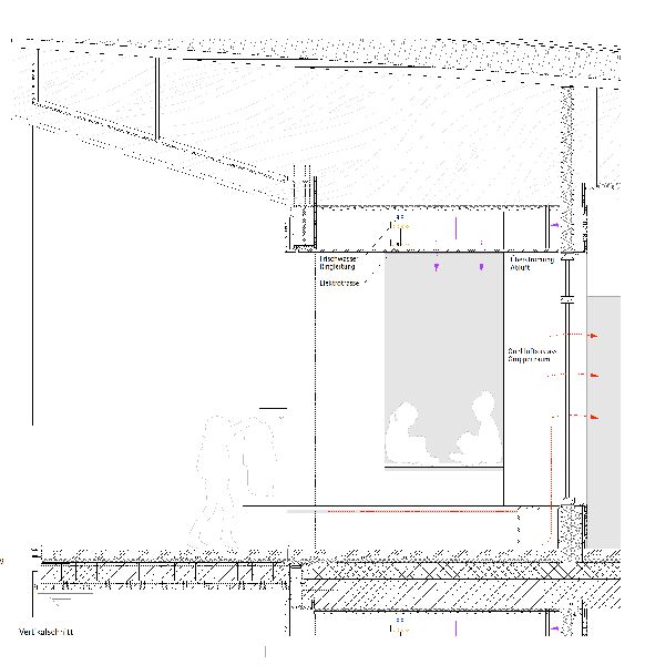 Detailzeichung -Schnitt durch Flur mit Haustechnik Unterbringung  (Quelle: SCHANKULA Architekten)