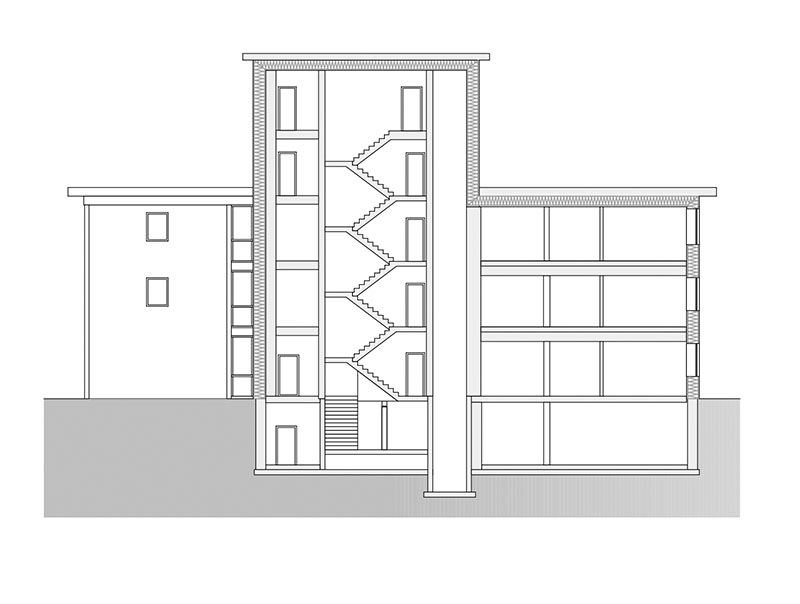 Schnitt durchs Gebäude (Quelle: Architekten f. Nachhaltiges Bauen GmbH)